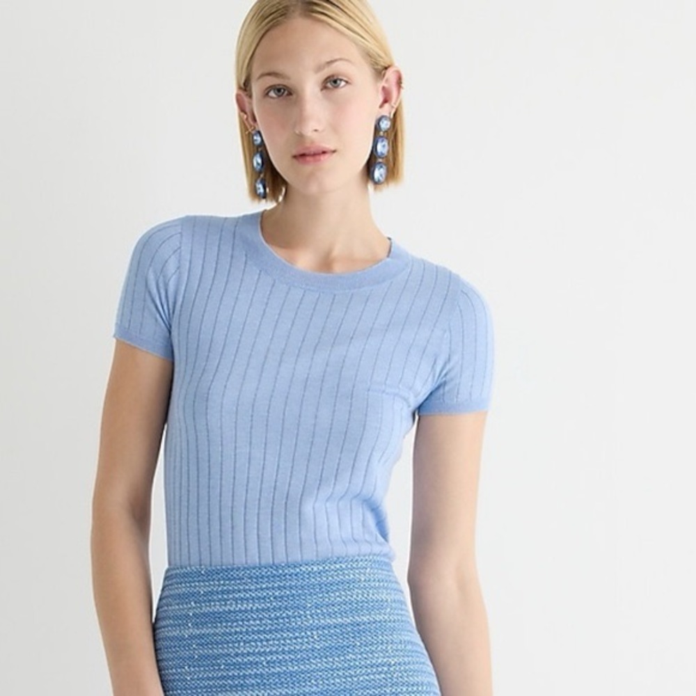 J.Crew | Silk-Cashmere Blend Cropped T-shirt Sweater Tee | Blue Mist | Small
